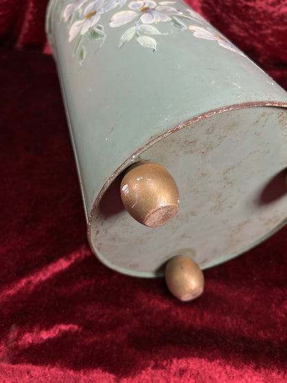 Vintage Plymouth Tole Metal Umbrella Stand – Hand Painted Toleware Daisies with Ball Feet