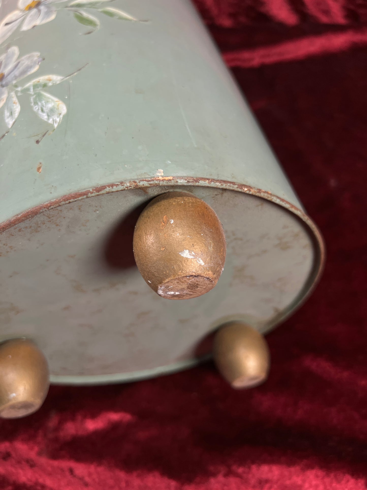 Vintage Plymouth Tole Metal Umbrella Stand – Hand Painted Toleware Daisies with Ball Feet