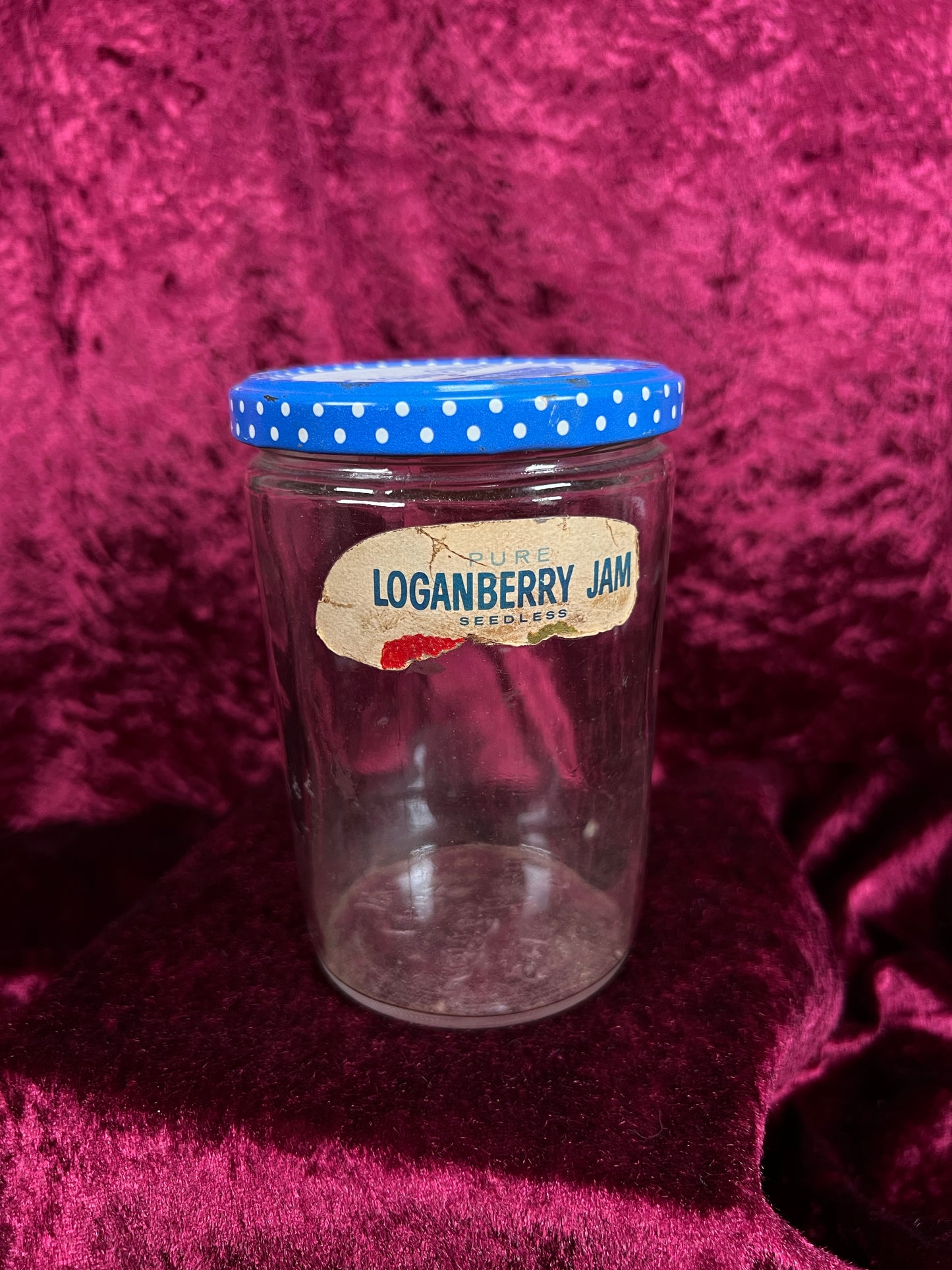 Vintage Glass Jam Jar – Mary Ellen Loganberry Jam Original Label