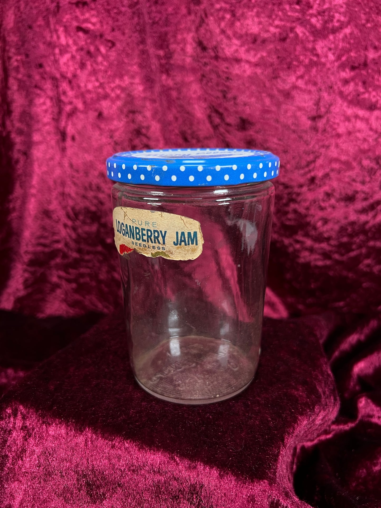 Vintage Glass Jam Jar – Mary Ellen Loganberry Jam Original Label