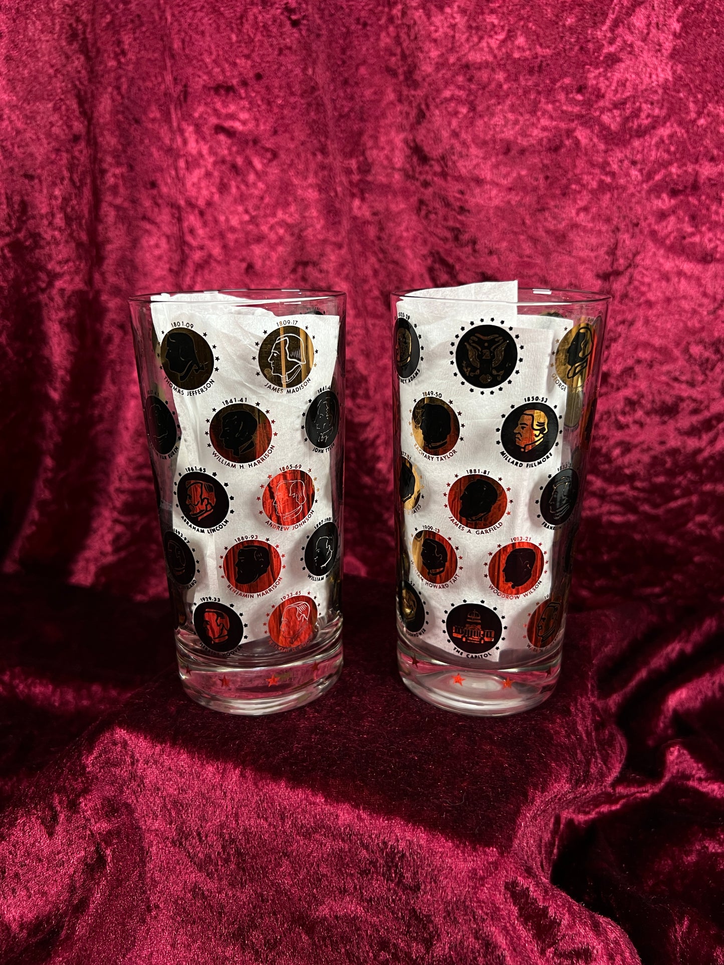 Vintage Highball Glass Set – Black and Gold Presidential Silhouettes - Libbey Glass Company