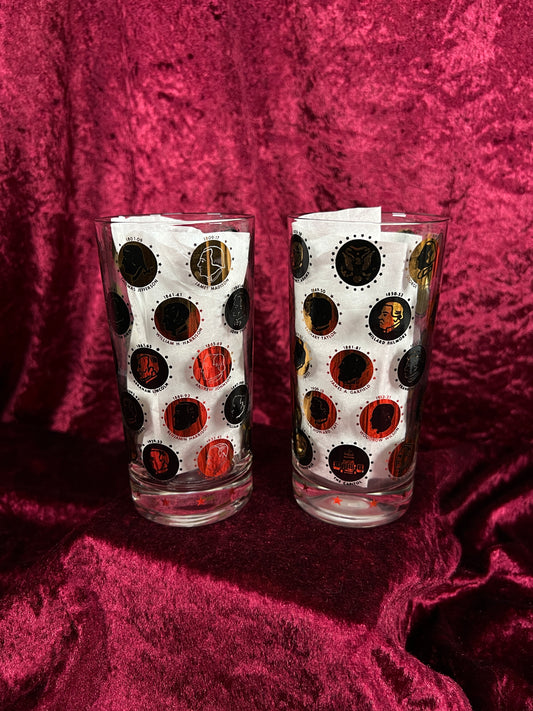 Vintage Highball Glass Set – Black and Gold Presidential Silhouettes - Libbey Glass Company