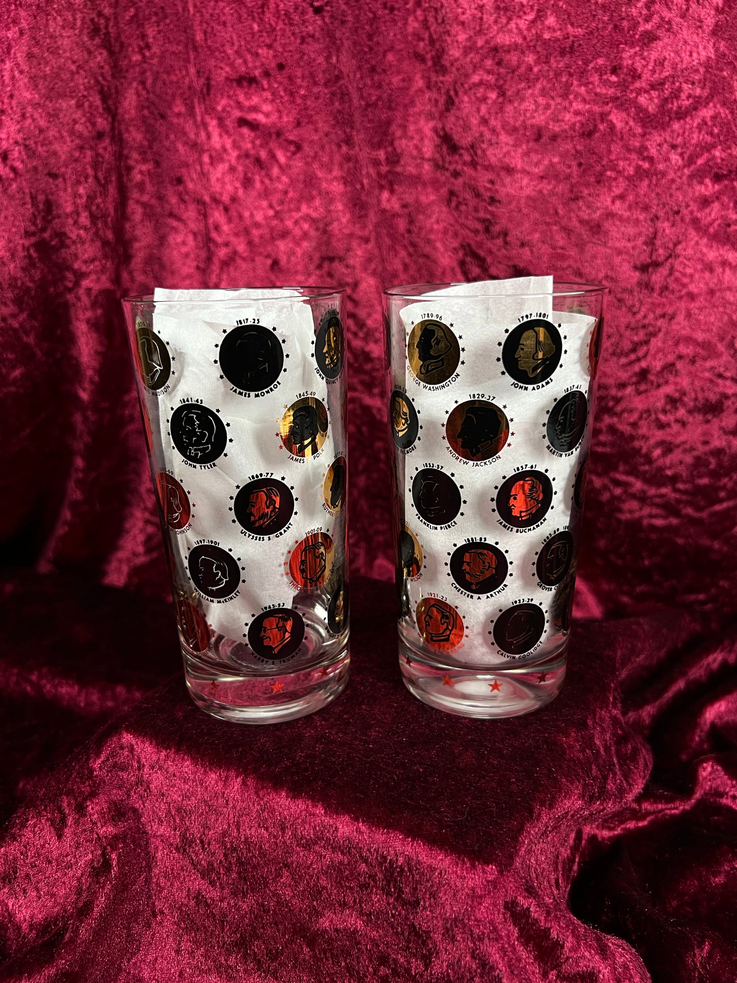Vintage Highball Glass Set – Black and Gold Presidential Silhouettes - Libbey Glass Company