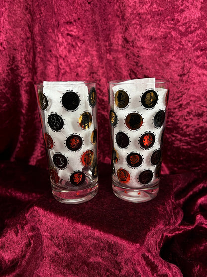 Vintage Highball Glass Set – Black and Gold Presidential Silhouettes - Libbey Glass Company