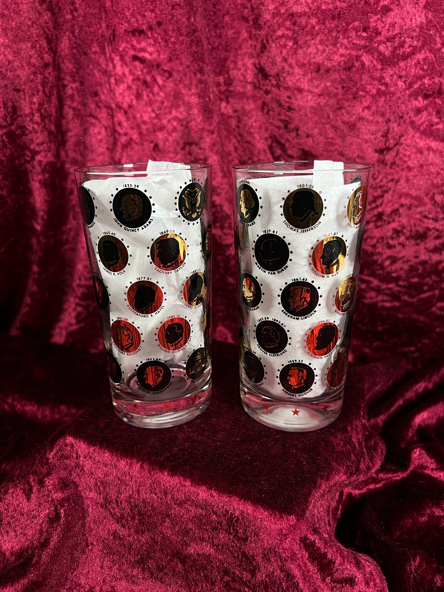 Vintage Highball Glass Set – Black and Gold Presidential Silhouettes - Libbey Glass Company