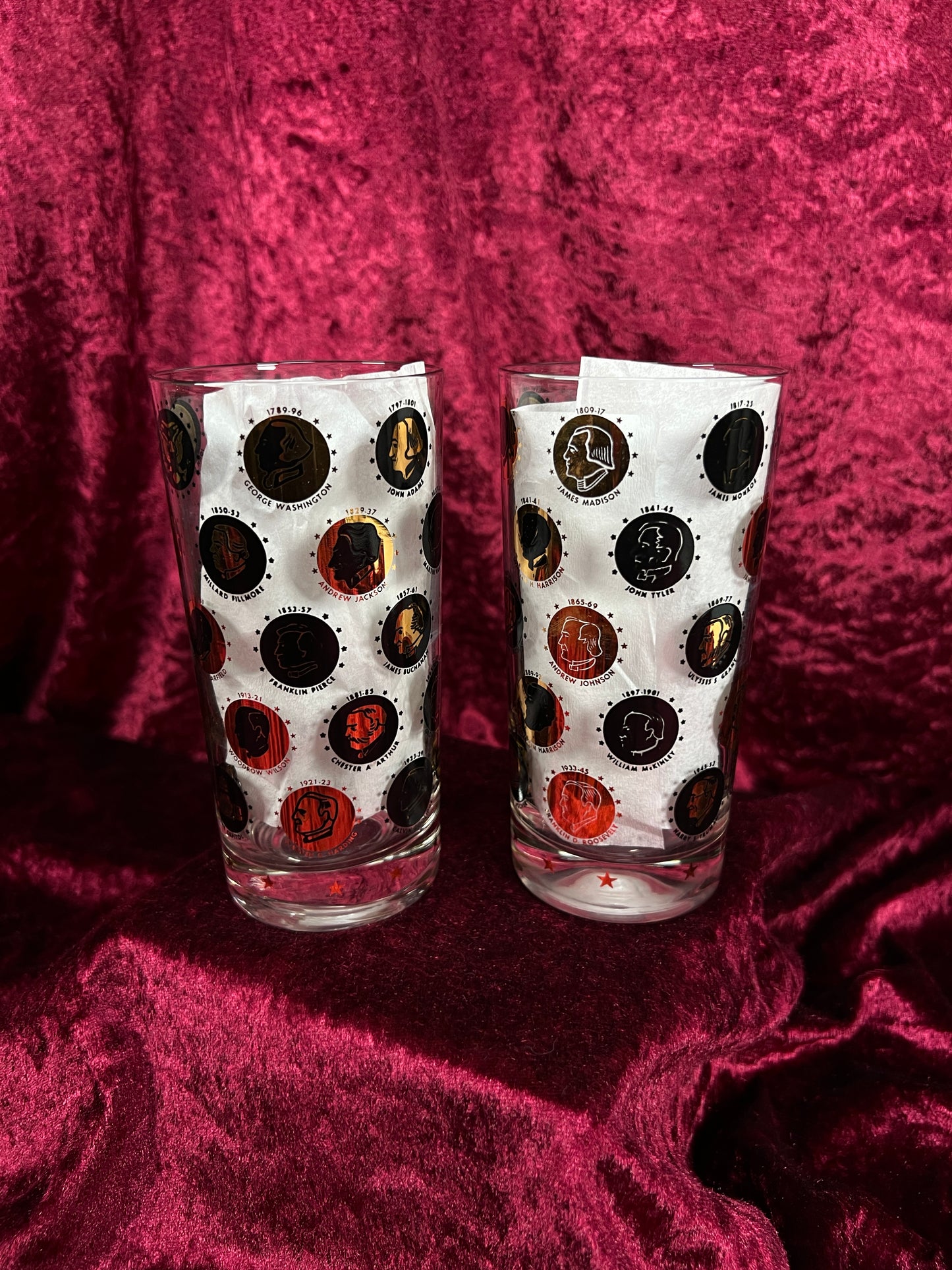 Vintage Highball Glass Set – Black and Gold Presidential Silhouettes - Libbey Glass Company