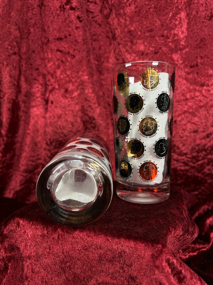 Vintage Highball Glass Set – Black and Gold Presidential Silhouettes - Libbey Glass Company