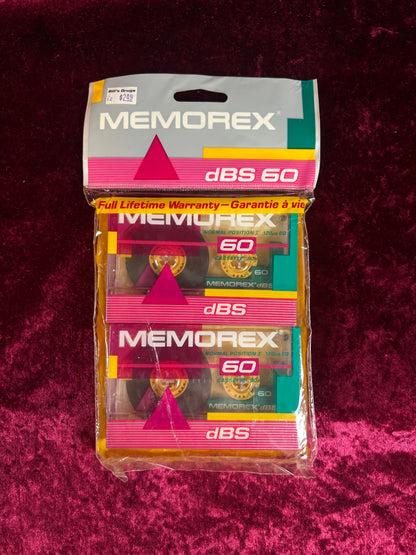 Vintage New Old Stock Cassette Tapes – Memorex dBS 60 Blank Audio 2-Pack Sealed