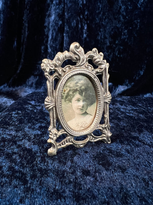 Vintage Ornate Miniature Picture Frame – Rococo Scrollwork Oval Portrait