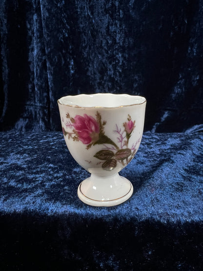 Vintage Porcelain Egg Cup – Pink Rose Floral Gold Trim Pedestal