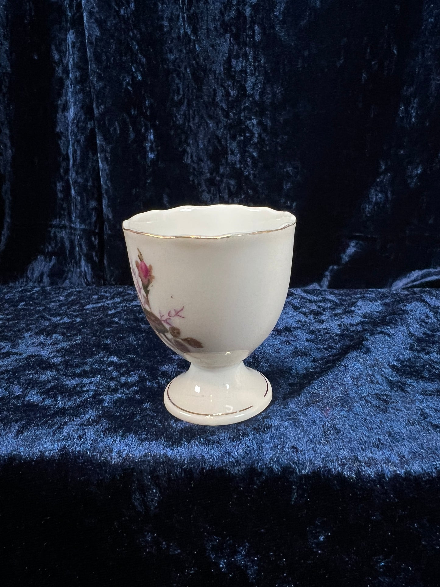 Vintage Porcelain Egg Cup – Pink Rose Floral Gold Trim Pedestal