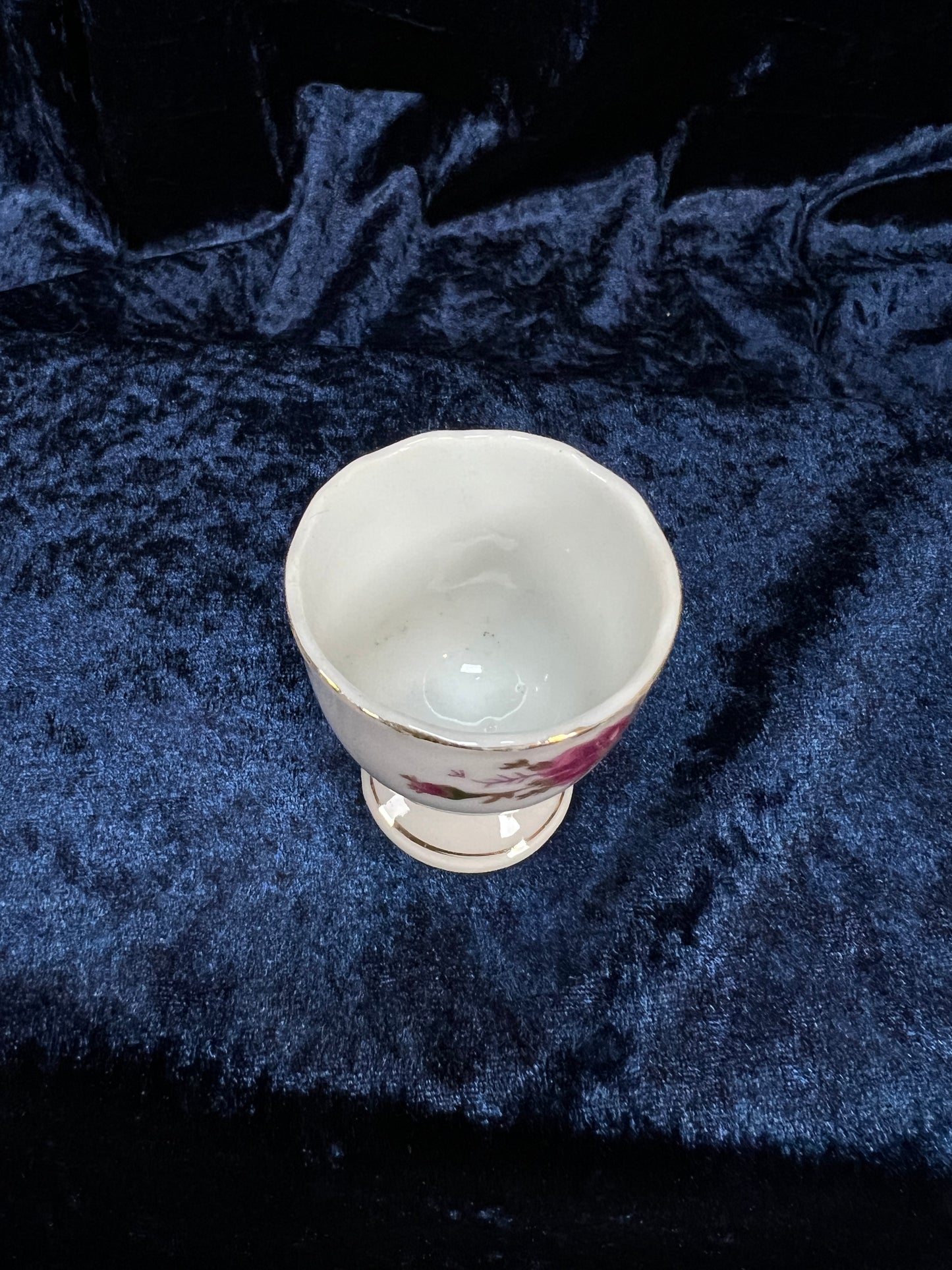 Vintage Porcelain Egg Cup – Pink Rose Floral Gold Trim Pedestal