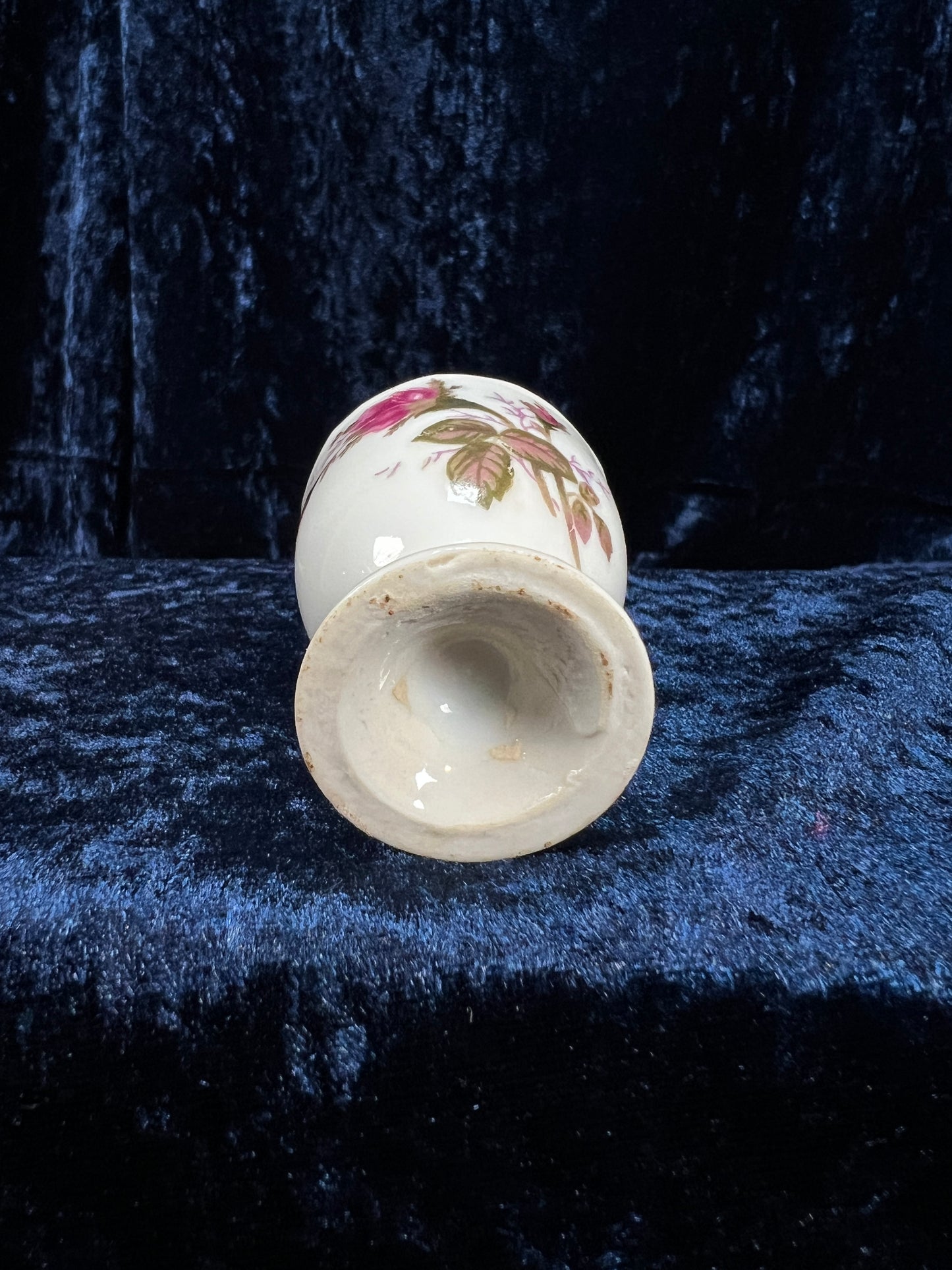 Vintage Porcelain Egg Cup – Pink Rose Floral Gold Trim Pedestal