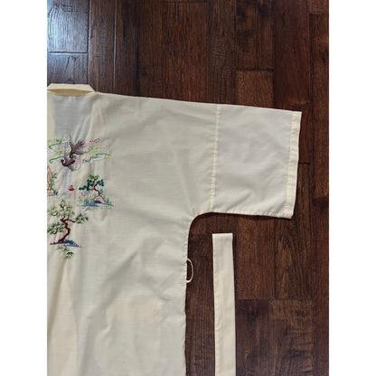 Vintage Jodie Arden Kimono Robe – Pale Yellow Embroidered Asian Garden Motif