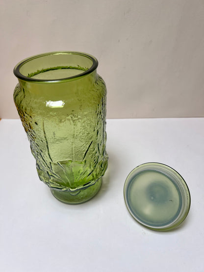 Anchor Hocking Green Rainflower Covered Jar