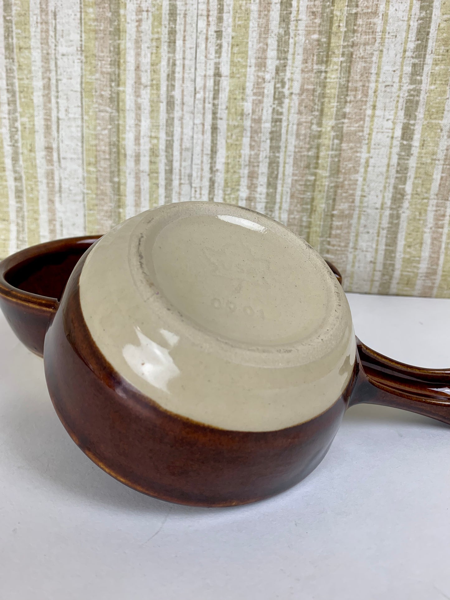 Pair of Vintage Glazed Clay Soup Bowls - Made in USA