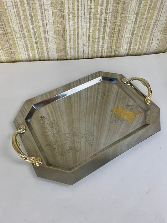 Inox Floral 24K Engraved Tray