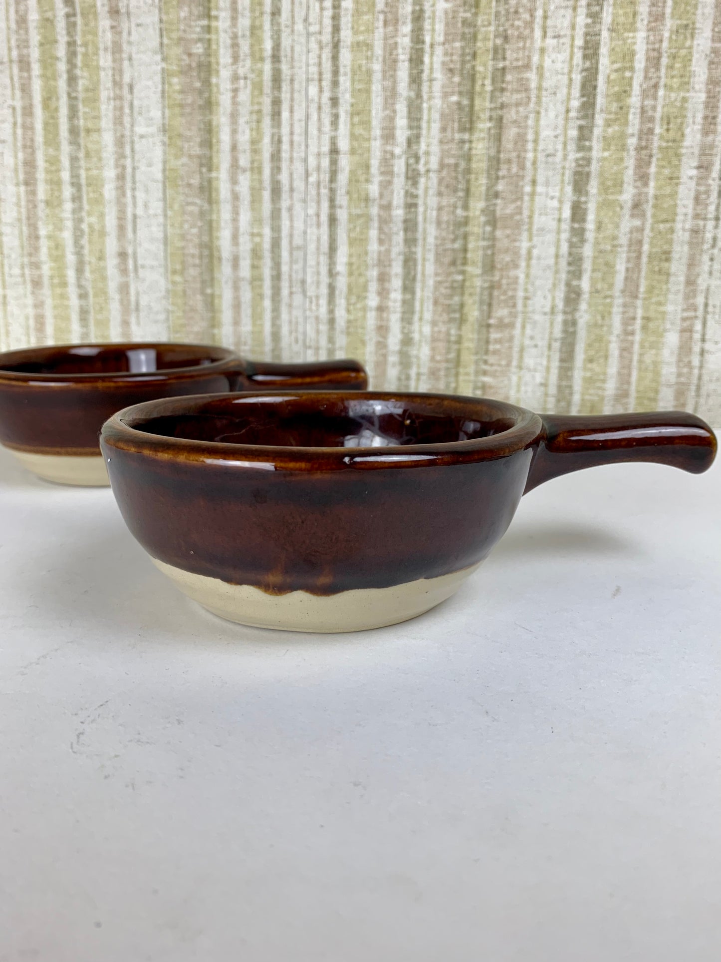 Pair of Vintage Glazed Clay Soup Bowls - Made in USA