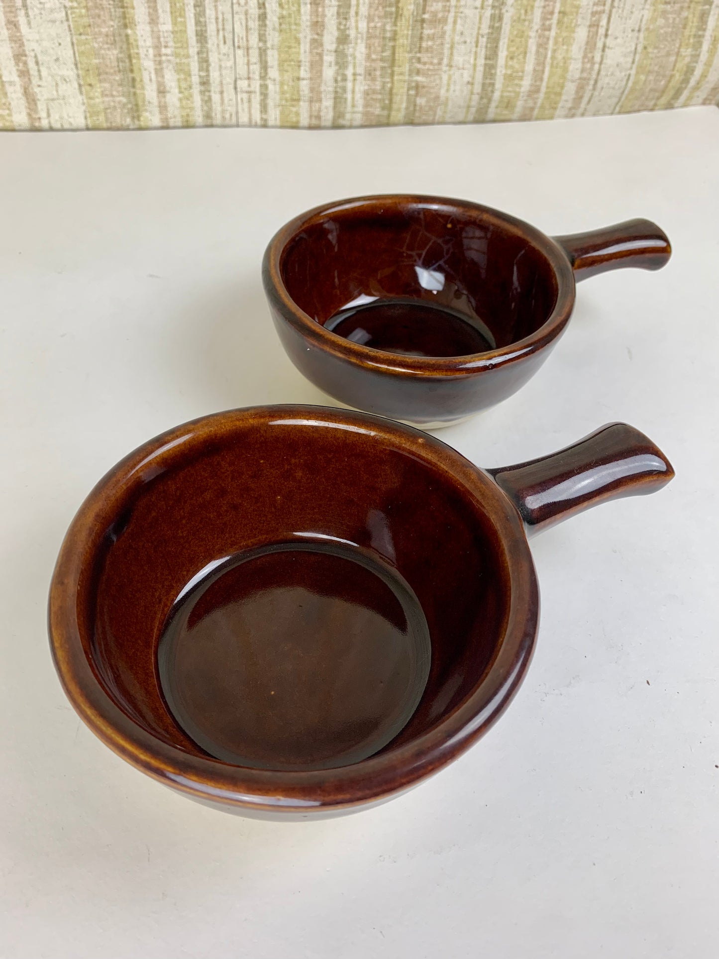 Pair of Vintage Glazed Clay Soup Bowls - Made in USA