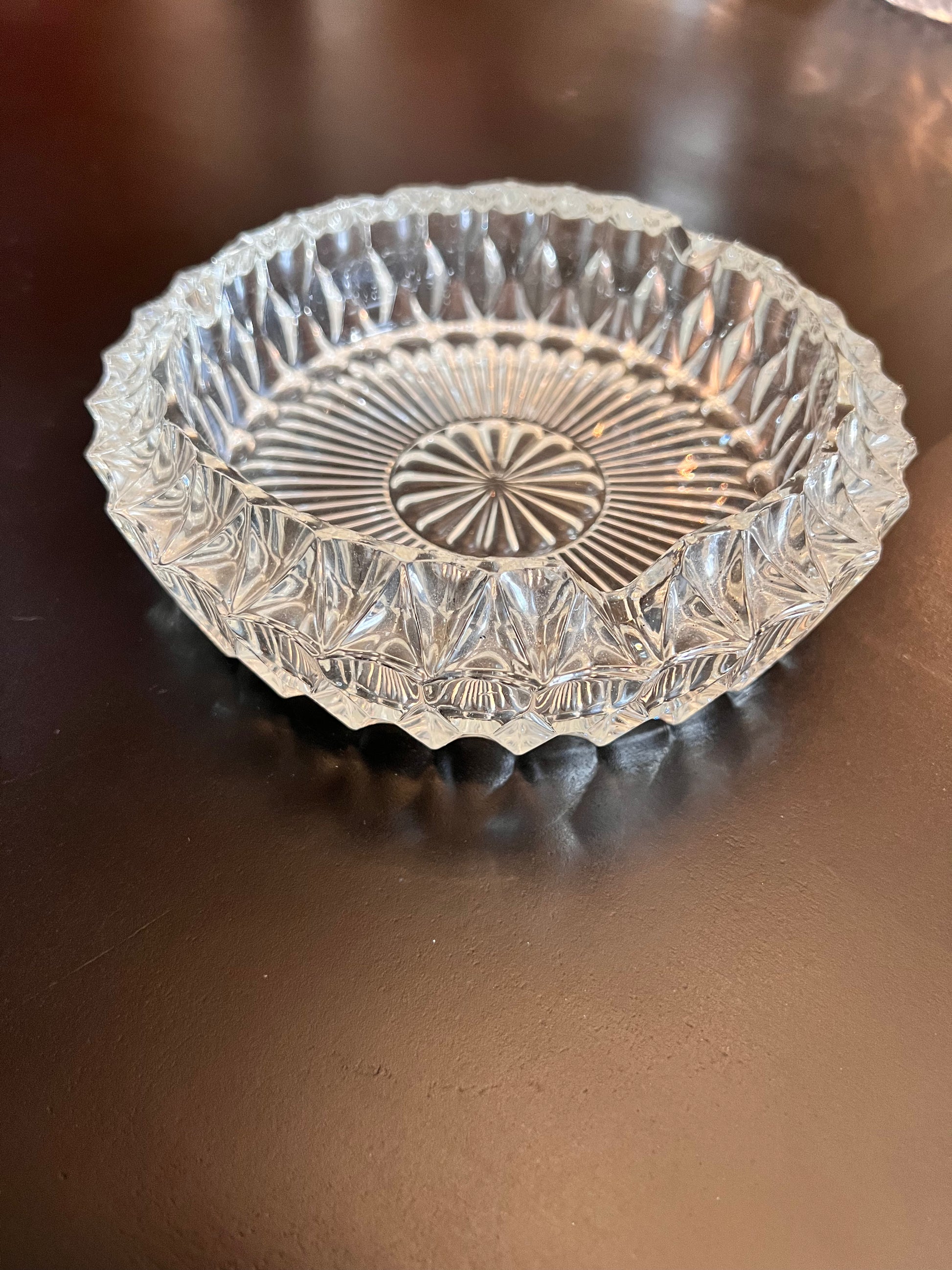 Heavy Crystal Cut Glass Ashtray Large The Cat Vintage