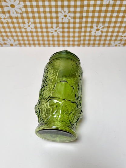 Anchor Hocking Green Rainflower Covered Jar