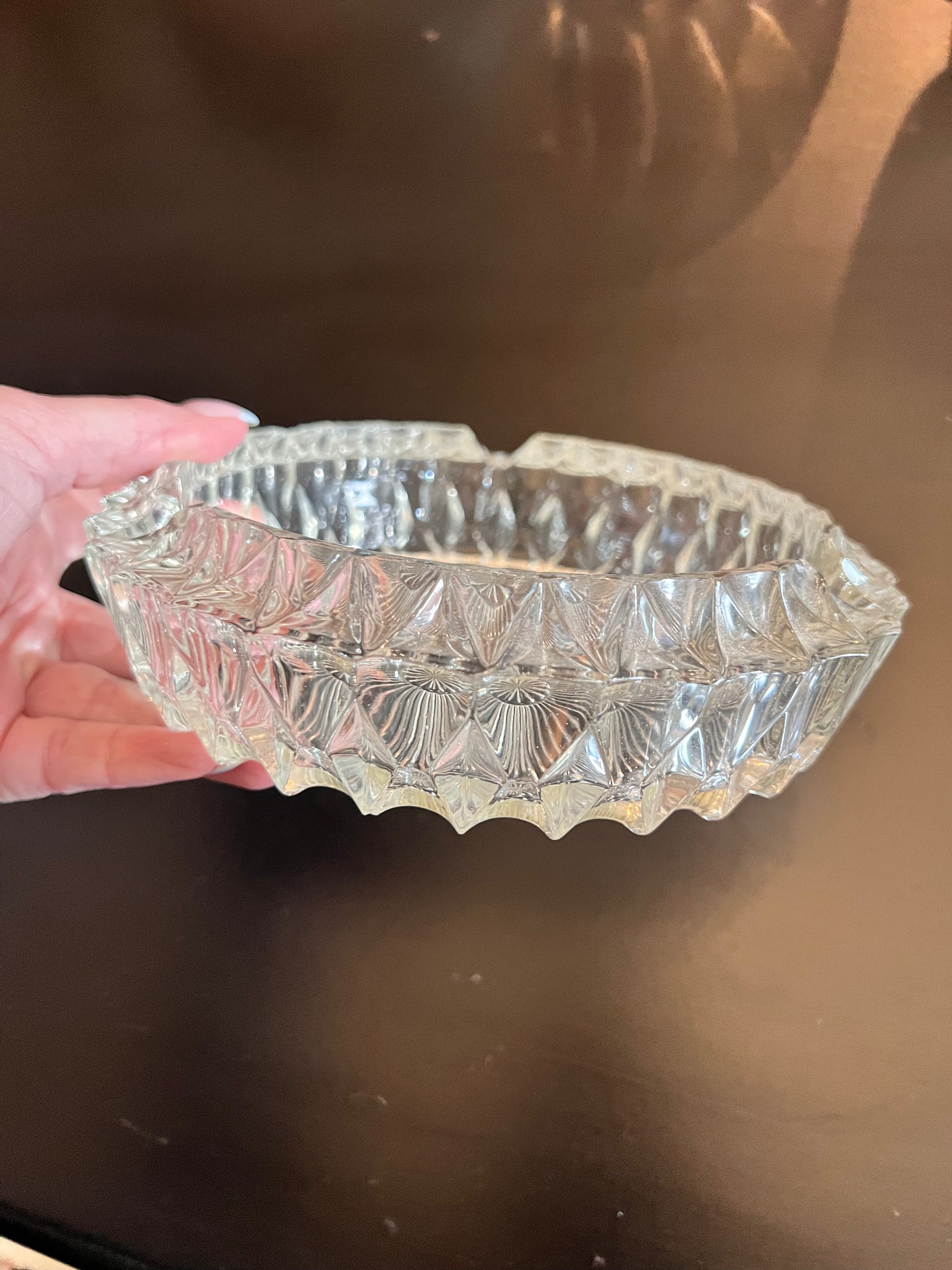 Heavy Crystal Cut Glass Ashtray Large The Cat Vintage