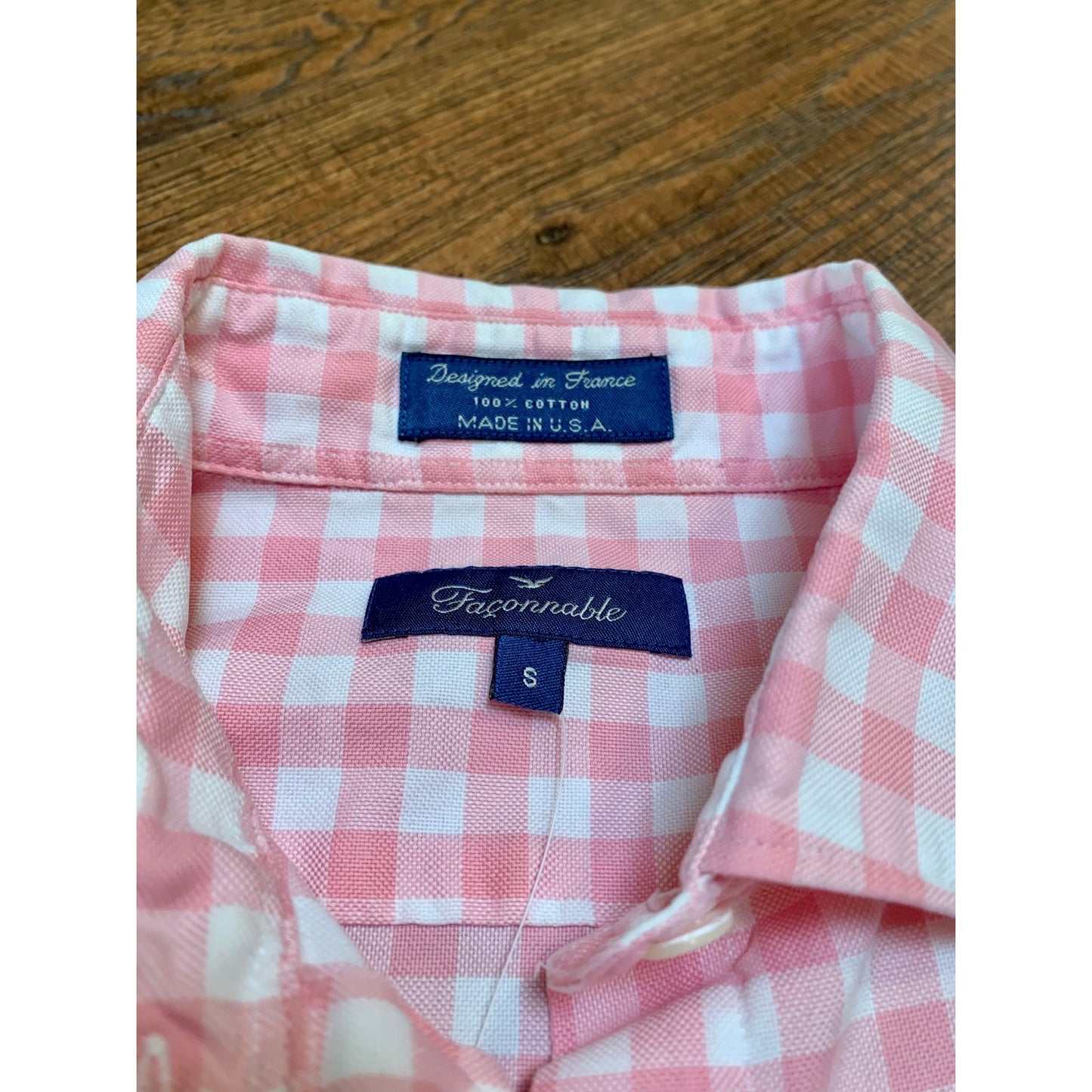 Faconnable 100% Cotton Pink Gingham Button Up Shirt