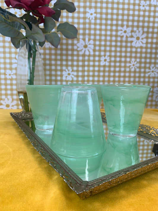 Green Glass Art Tumblers - Set of 4