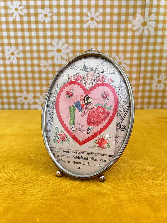 Vintage Framed Valentine -"For You" - Oval Frame with Bubble Glass